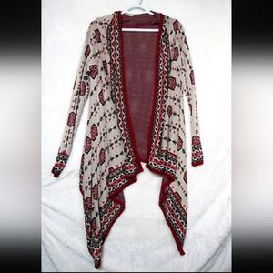 H&M Divided Burgundy and TAN Southwestern Design Oversized Cardigan Size Medium